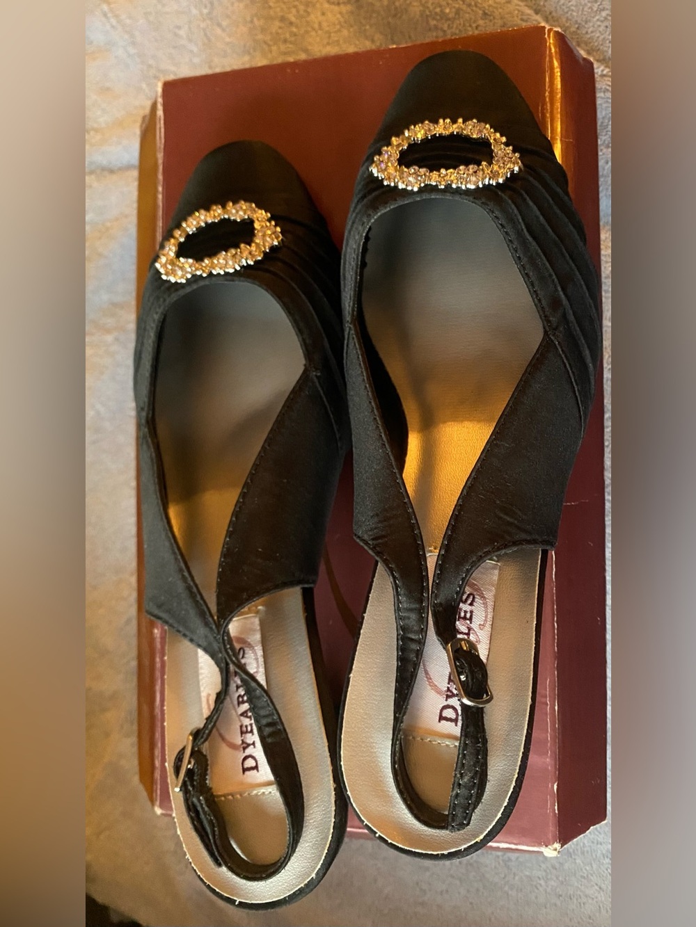 Dyeables Black Satin with Crystal Jewel Accent Slingback Heels